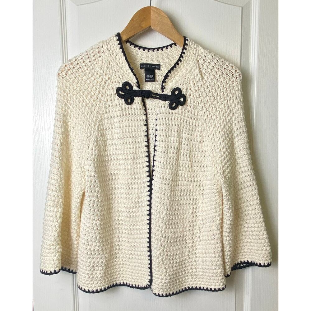 Madison Studio Ivory Open Weave Crochet Cardigan Cottagecore Women's Large